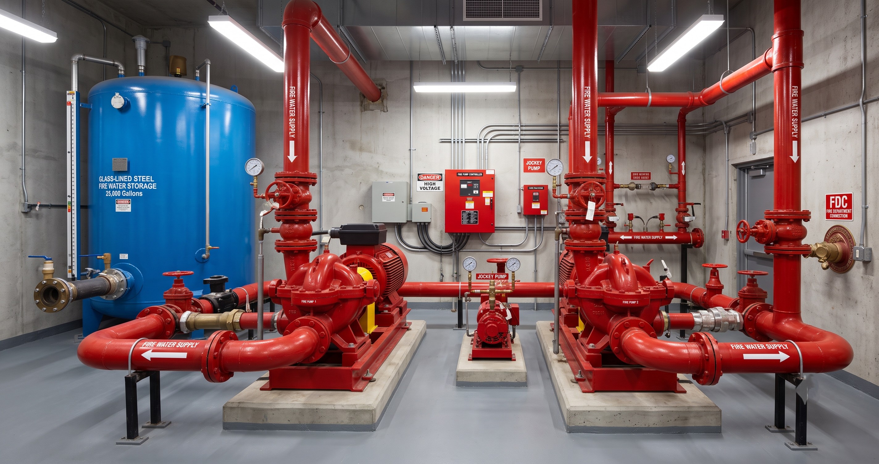 Fire Pump Room & Jockey Pump - Fire Safety System Installation and Design by Athens Buildcon